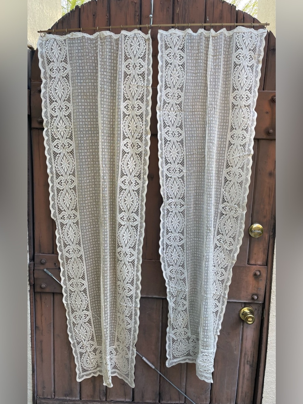 Vintage 1930s European Ivory Lace Curtain Panels - Pair 18x56